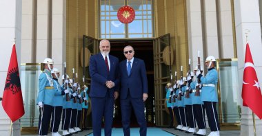 President Recep Tayyip Erdoğan welcomes Albanian Prime Minister Edi Rama at the Presidential Complex on the sidelines of the NATO summit, Ankara, Türkiye, July 9, 2026. (AA Photo)