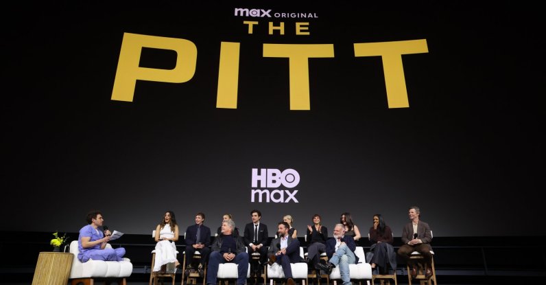 (L-R) Jon Lovett, Sepideh Moafi, Gerran Howell, Taylor Dearden, Patrick Ball, Katherine LaNasa, Fiona Dourif, Isa Briones, Shabana Azeez, Shawn Hatosy John Wells, Noah Wyle and R. Scott Gemmill attend HBO's "The Pitt" Season 2 Emmy FYC Event at David Geffen Theater at the Academy Museum, California, U.S., June 9, 2026. (Getty Images Photo)