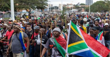 Members of the Zulu community take part in a rally against undocumented immigrants during a nationwide anti-immigrant movement shutdown, Durban, South Africa, June 30, 2026. (EPA Photo)