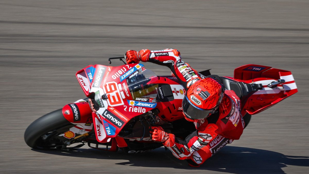 Team Ducati Lenovo Team's Marc Marquez steers his motorbike during the free practice session at the Sachsenring race track ahead of the German Motorcycle MotoGP Grand Prix, Hohenstein-Ernstthal, Germany, July 11, 2026. (AFP Photo)