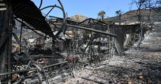 View of the burnt land after the Los Gallardos fire in Beda village, Almeria, Spain, July 11, 2026. (EPA Photo)