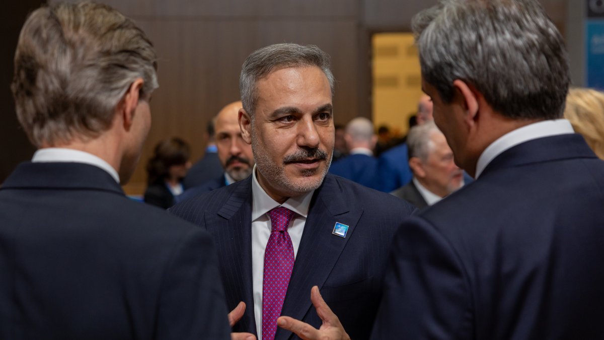 Foreign Minister Hakan Fidan attends a meeting on Ukraine during the NATO summit, Ankara, Türkiye, July 7, 2026. (AA Photo)
