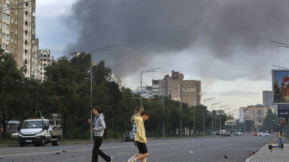 Smoke rises above the city after a Russian missile attack in Kyiv, Ukraine, July 11, 2026. (EPA Photo)