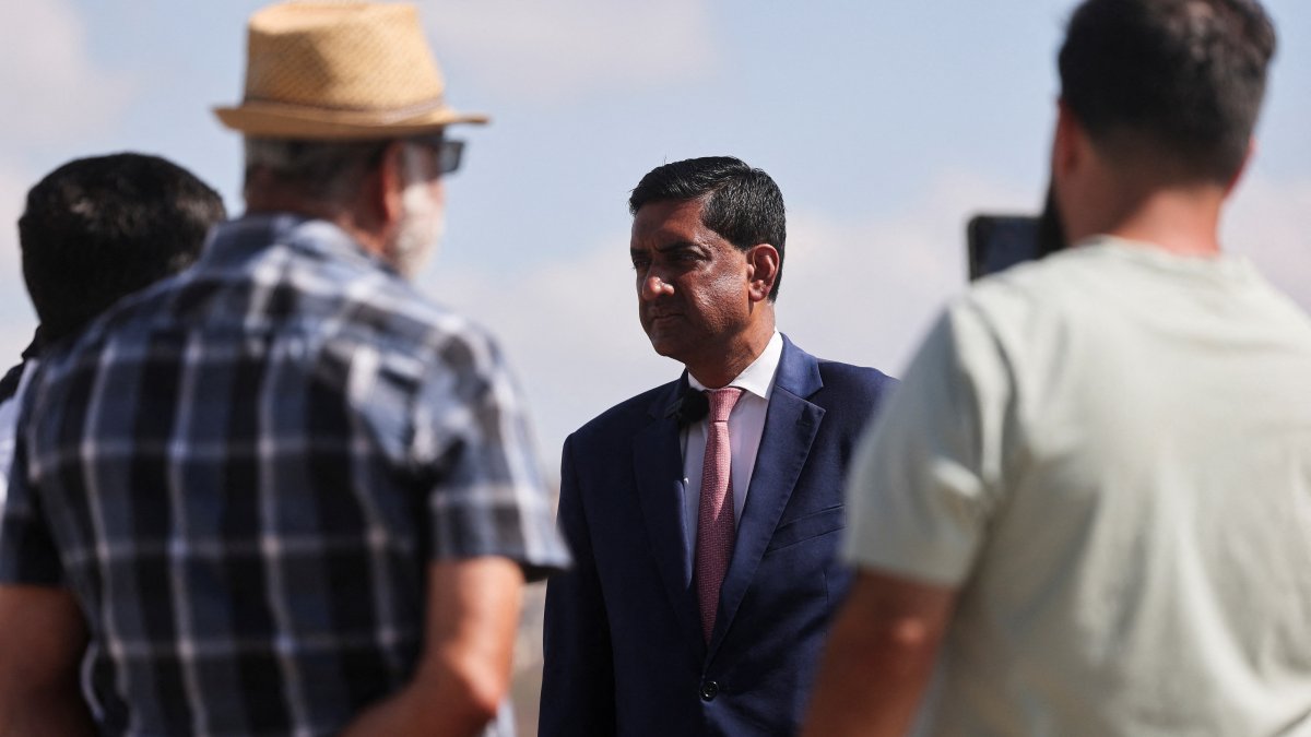 U.S. Representative Ro Khanna (C) speaks with Palestinian residents of Turmus Ayya, near Ramallah, during a visit in the Israeli-occupied West Bank, July 9, 2026. (Reuters Photo)