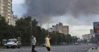 Smoke rises above the city after a Russian missile attack in Kyiv, Ukraine, July 11, 2026. (EPA Photo)