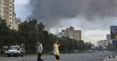 Smoke rises above the city after a Russian missile attack in Kyiv, Ukraine, July 11, 2026. (EPA Photo)