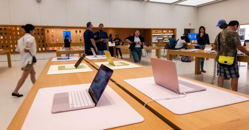 Apple products, including computers, are displayed in one of its stores in Lower Manhattan, New York, U.S., June 25, 2026. (AFP Photo)