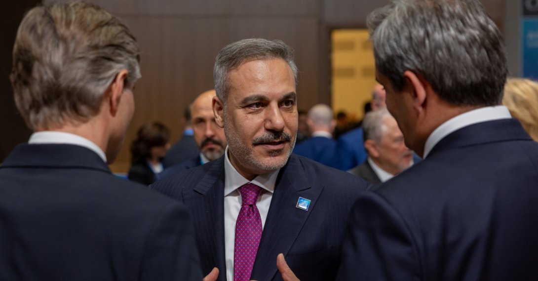 Foreign Minister Hakan Fidan attends a meeting on Ukraine during the NATO summit, Ankara, Türkiye, July 7, 2026. (AA Photo)