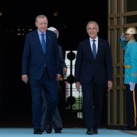 President Recep Tayyip Erdoğan and Canadian Prime Minister Mark Carney (R) leave after a meeting on the sidelines of the NATO summit in Ankara, Türkiye, July 7, 2026. (AP Photo)