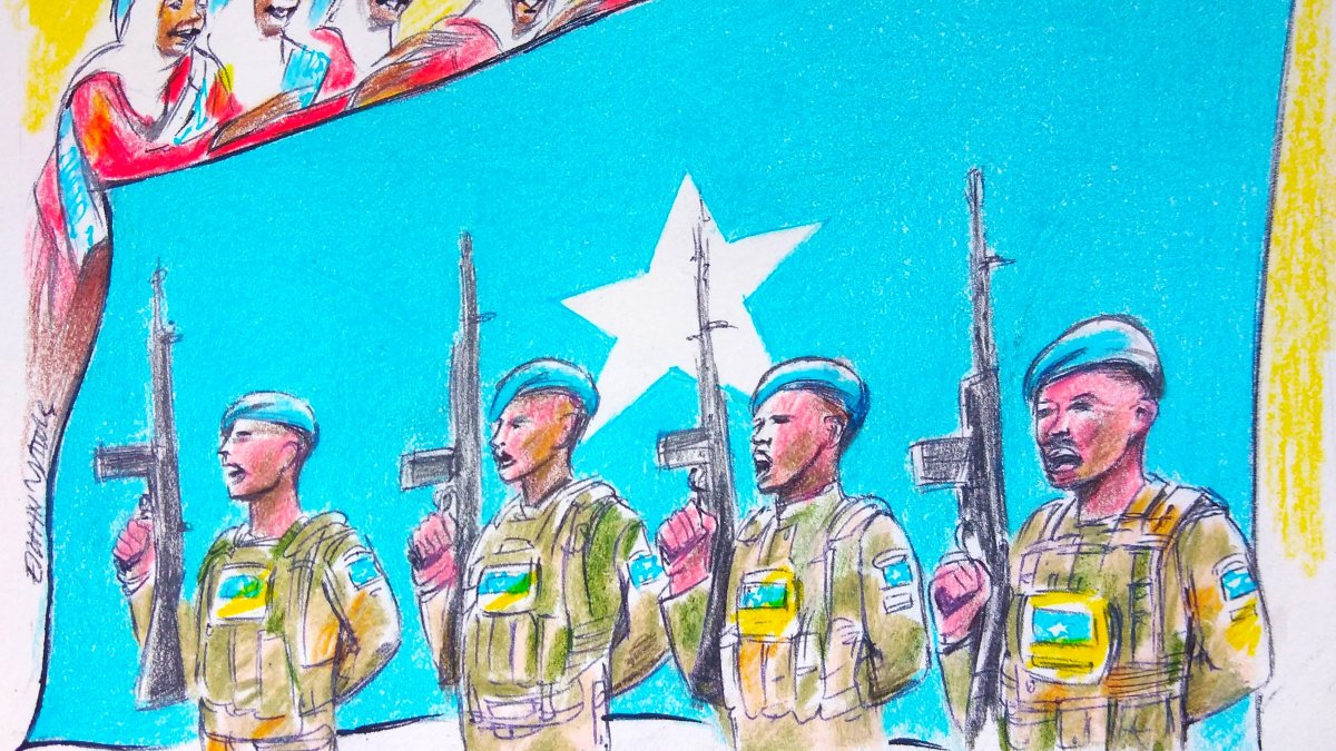 "If Somalia succeeds, the end of AUSSOM will mark not the end of a mission but the completion of one of Africa's longest state-building transitions." (Illustration by Erhan Yalvaç) 