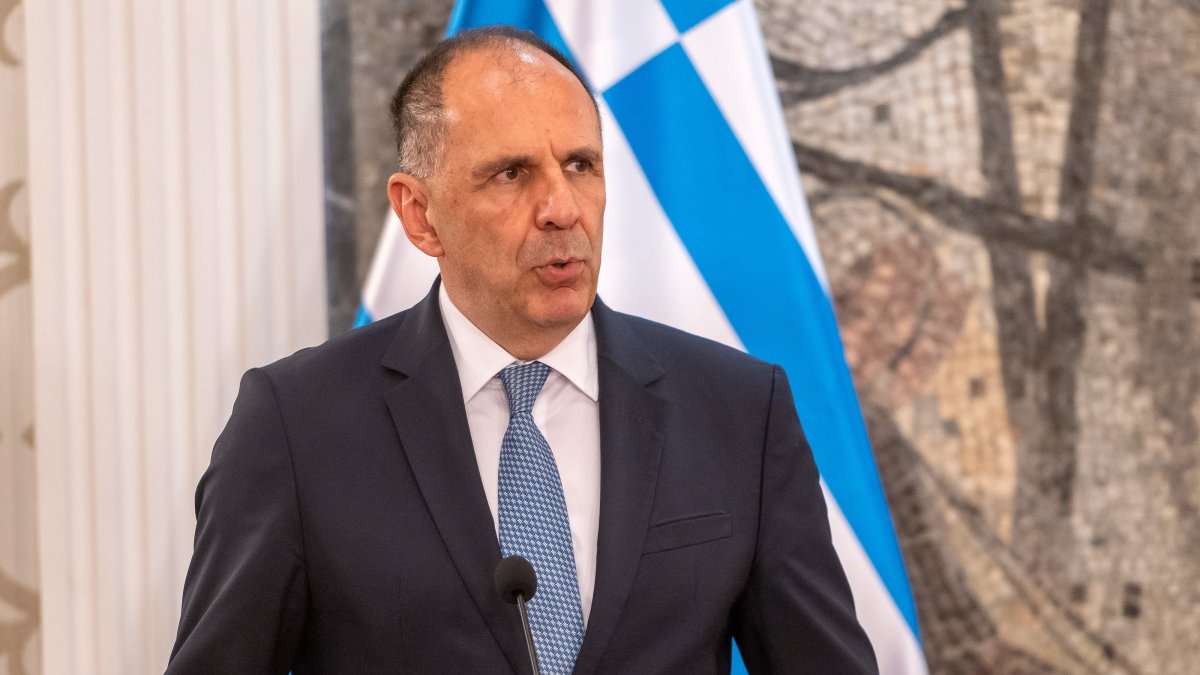 Greek Foreign Minister George Gerapetritis speaks at a news conference, Podgorica, Montenegro, June 19, 2026. (EPA Photo)