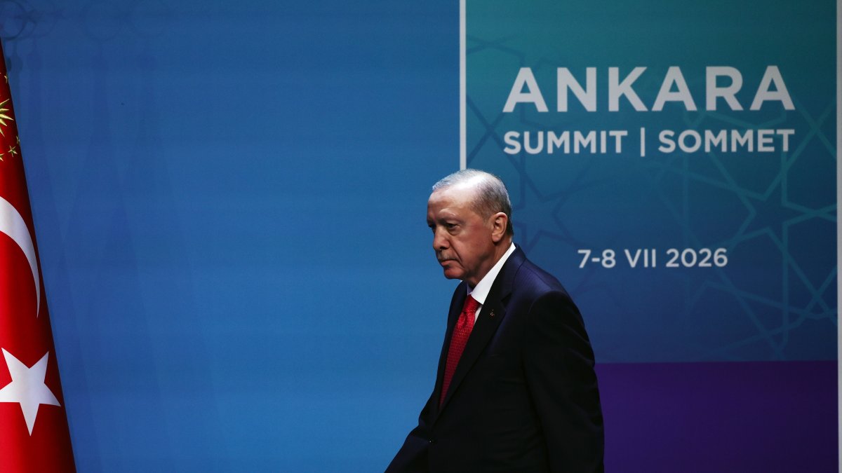 President Recep Tayyip Erdoğan arrives at a press conference during the 2026 NATO Summit in Ankara, Türkiye, July 8, 2026. (EPA Photo)