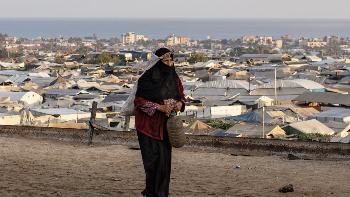 A displaced Palestinian arrives to collect water from the Ita charitable water station, amid ongoing water shortages and limited access to water sources, in Khan Younis, Gaza Strip, Palestine, July 13, 2026. (EPA Photo)