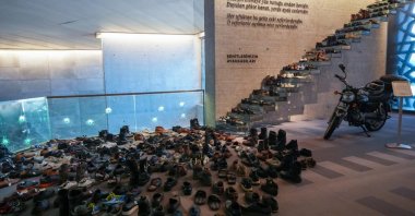 Shoes worn by people killed and wounded while resisting the July 15 coup attempt are displayed at the Memory of July 15 Museum, Istanbul, Türkiye, July 12, 2024. (AA Photo)