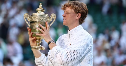Italy's Jannik Sinner celebrates with the trophy after winning the Wimbledon Men's Singles final against Germany's Alexander Zverev, London, Britain, July 12, 2026. (EPA Photo)
