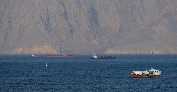 Ships and tankers in the Strait of Hormuz off the coast of Musandam, Oman, April 18, 2026. (Reuters Photo)
