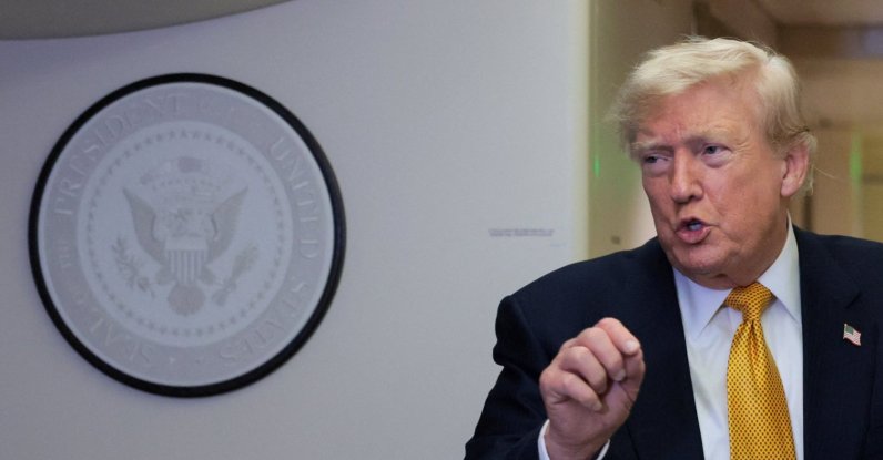 U.S. President Donald Trump speaks to reporters mid-flight in the press cabin of the new Air Force One over Mildenhall, U.K., July 8, 2026. (Reuters Photo)