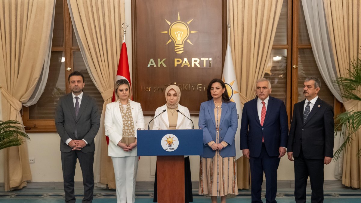 AK Party lawmaker Leyla Şahin Usta (C) announces the details of the bill, Ankara, Türkiye, July 14, 2026. (AA Photo)