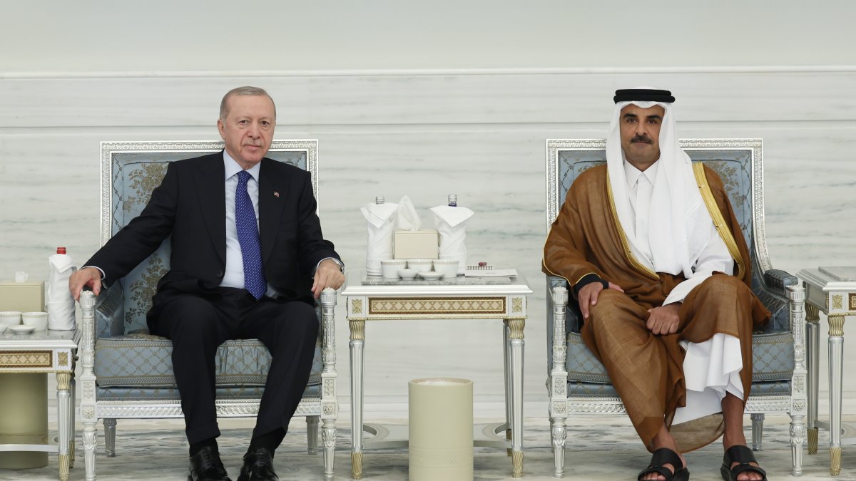 President Recep Tayyip Erdoğan meets with Qatari Emir Sheikh Tamim bin Hamad Al Thani, Doha, Qatar, July 14, 2026. (AA Photo)