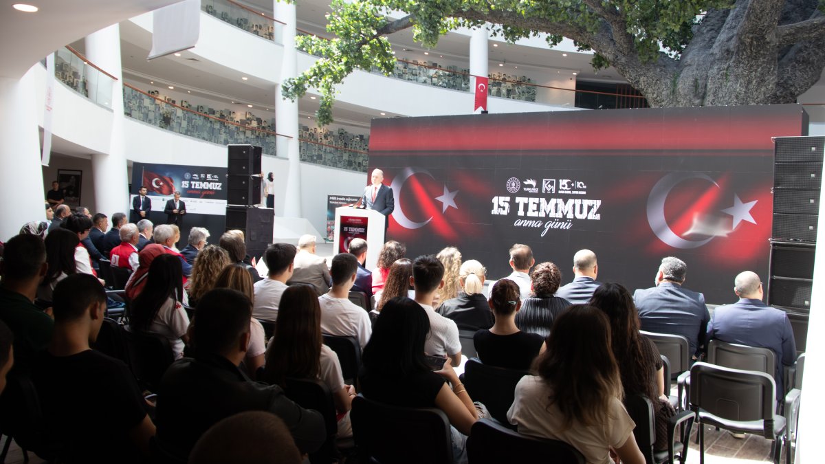 Deputy Culture and Tourism Minister Gökhan Yazgı speaks at a Turkuvaz Media Group commemoration marking the anniversary of the July 15 coup attempt, Ankara, Türkiye, July 14, 2026. (Courtesy of Turkuvaz Media Group)