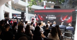 Deputy Culture and Tourism Minister Gökhan Yazgı speaks at a Turkuvaz Media Group commemoration marking the anniversary of the July 15 coup attempt, Ankara, Türkiye, July 14, 2026. (Courtesy of Turkuvaz Media Group)