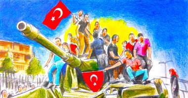 "For the July 15 veteran Kerime Kabahaliloğlu, patriotism is not an abstract concept or a political slogan. It is something she carries with her every day." (Illustration by Erhan Yalvaç)