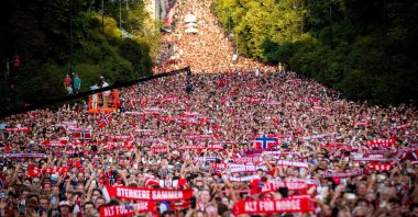 The men's national football team is greeted by the audience at Slottsplassen after returning to Norway from the USA, Oslo, Norway, July 13, 2026. (Reuters Photo)