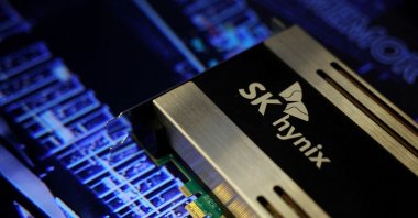 The logo of SK Hynix is seen on its product during the 26th Semiconductor Exhibition (SEDEX 2024), Seoul, South Korea, Oct. 23, 2024. (Reuters Photo)