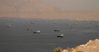 Vessels at the Strait of Hormuz, as seen from Musandam, Oman, June 18, 2026. (Reuters Photo)