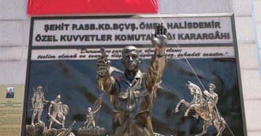 A bronze statue of Sgt. Ömer Halisdemir is displayed, Ankara, Türkiye, July 14, 2026. (DHA Photo)