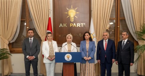 AK Party lawmaker Leyla Şahin Usta (C) announces the details of the bill, Ankara, Türkiye, July 14, 2026. (AA Photo)