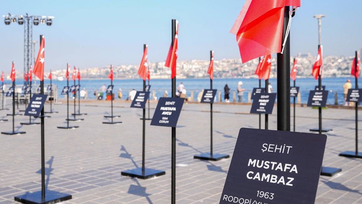Turkish flags bearing the names of 253 July 15 martyrs are displayed as part of the "Silent Witness" installation at Üsküdar Square, Istanbul, Türkiye, July 15, 2026. (AA Photo)