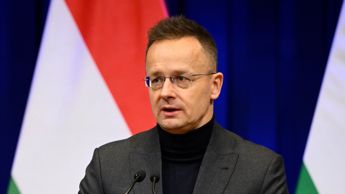 The then-Hungarian Minister of Foreign Affairs and Trade Peter Szijjarto holds a press conference following a cabinet meeting, Budapest, Hungary, Feb. 18, 2026. (AP Photo)