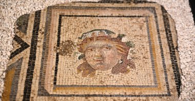 The recovered 13th panel of the famed "Gypsy Girl" mosaic, Gaziantep, Türkiye, July 14, 2026. (AA Photo)