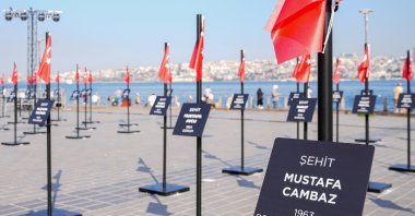 Turkish flags bearing the names of 253 July 15 martyrs are displayed as part of the "Silent Witness" installation at Üsküdar Square, Istanbul, Türkiye, July 15, 2026. (AA Photo)