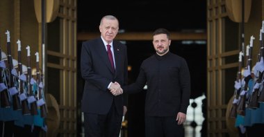 President Recep Tayyip Erdoğan welcomes Ukrainian President Volodymyr Zelenskyy, Ankara, Türkiye, May 15, 2025. (Reuters Photo)