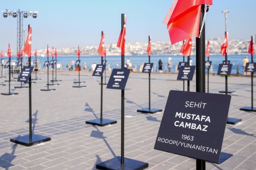 Turkish flags bearing the names of 253 July 15 martyrs are displayed as part of the "Silent Witness" installation at Üsküdar Square, Istanbul, Türkiye, July 15, 2026. (AA Photo)