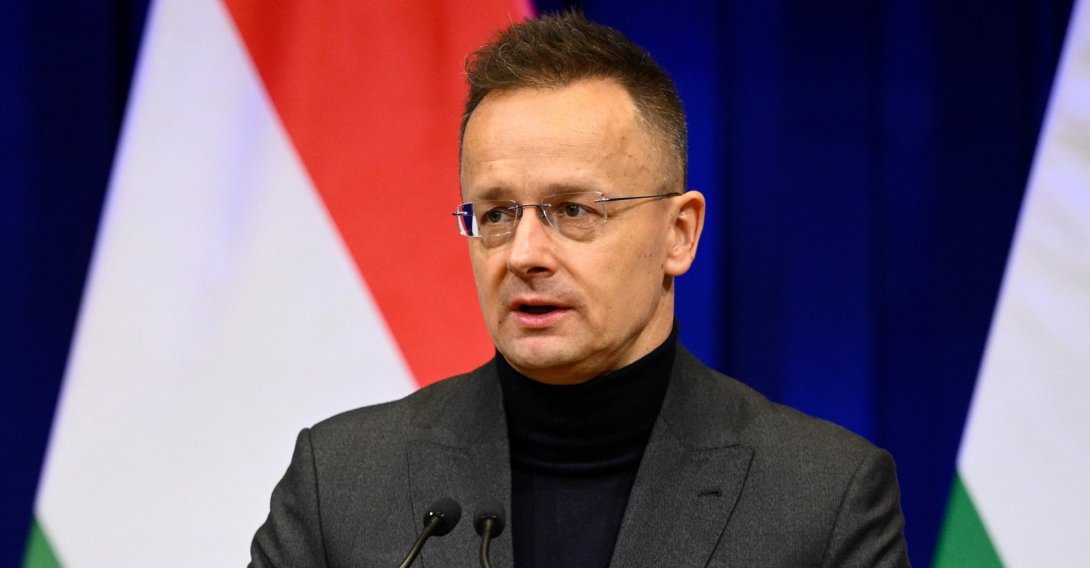 The then-Hungarian Minister of Foreign Affairs and Trade Peter Szijjarto holds a press conference following a cabinet meeting, Budapest, Hungary, Feb. 18, 2026. (AP Photo)