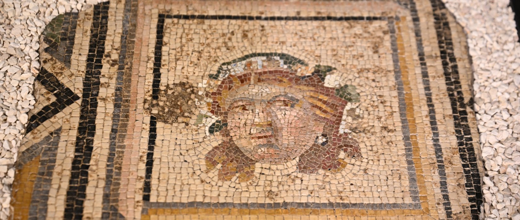 The recovered 13th panel of the famed "Gypsy Girl" mosaic, Gaziantep, Türkiye, July 14, 2026. (AA Photo)