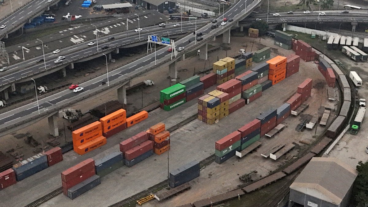 A drone view shows containers at a storage near Rio de Janeiro's port, Brazil, July 10, 2025. (Reuters Photo)