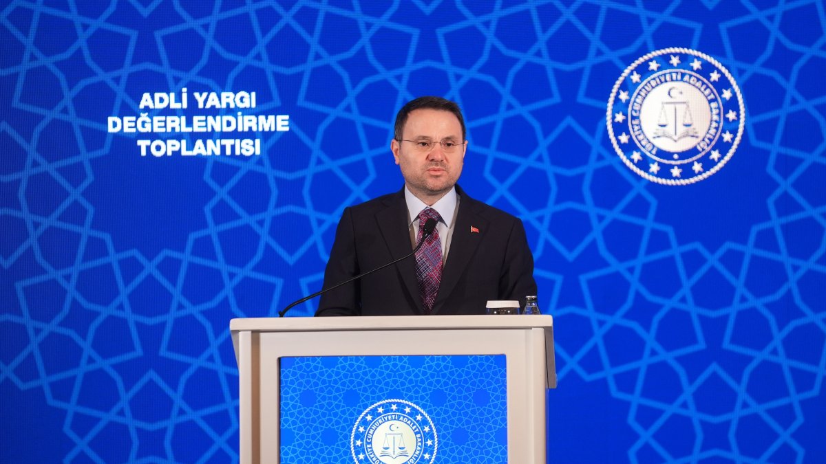 Justice Minister Akın Gürlek speaks during the "Judicial Evaluation Meeting," Ankara, Türkiye, July 16, 2026. (AA Photo)