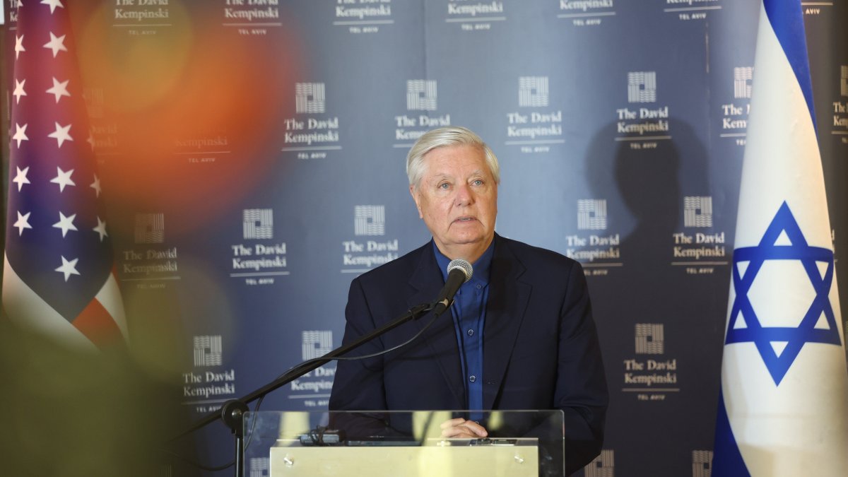 U.S. Senator Lindsey Graham speaks during a press conference on U.S.-Israel relations following a meeting with Lebanese officials, Tel Aviv, Israel, Aug. 28, 2025. (EPA Photo)