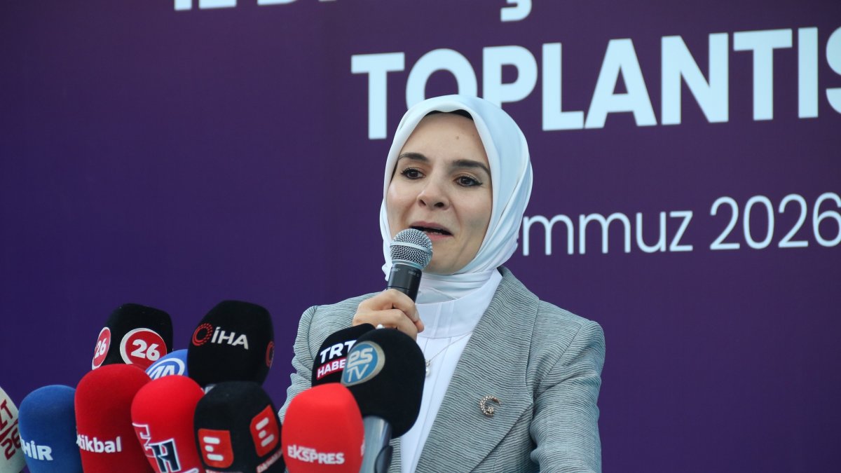 Family and Social Services Minister Mahinur Özdemir Göktaş speaks at an event, Eskişehir, central Türkiye, July 9, 2026. (İHA Photo)