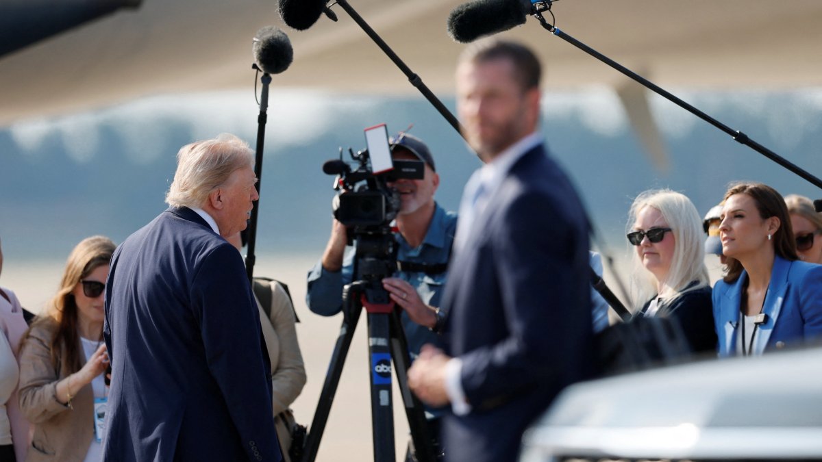U.S. President Donald Trump speaks with reporters as he arrives to board the new Air Force One after departing Joint Base Andrews, Maryland, U.S., July 1, 2026. (Reuters Photo)