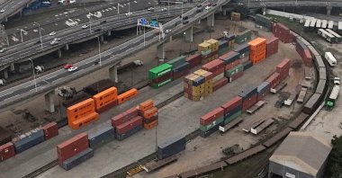 A drone view shows containers at a storage near Rio de Janeiro's port, Brazil, July 10, 2025. (Reuters Photo)
