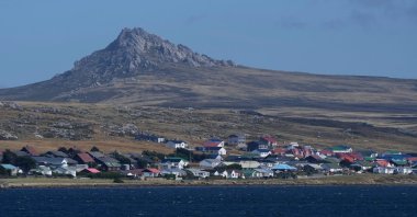 Mt. Tumbledown stands tall behind Stanley on the Falkland Islands, also known as Islas Malvinas, March 16, 2026. (AP Photo)