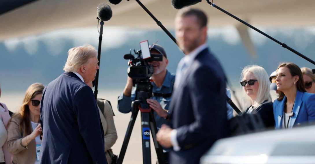 U.S. President Donald Trump speaks with reporters as he arrives to board the new Air Force One after departing Joint Base Andrews, Maryland, U.S., July 1, 2026. (Reuters Photo)