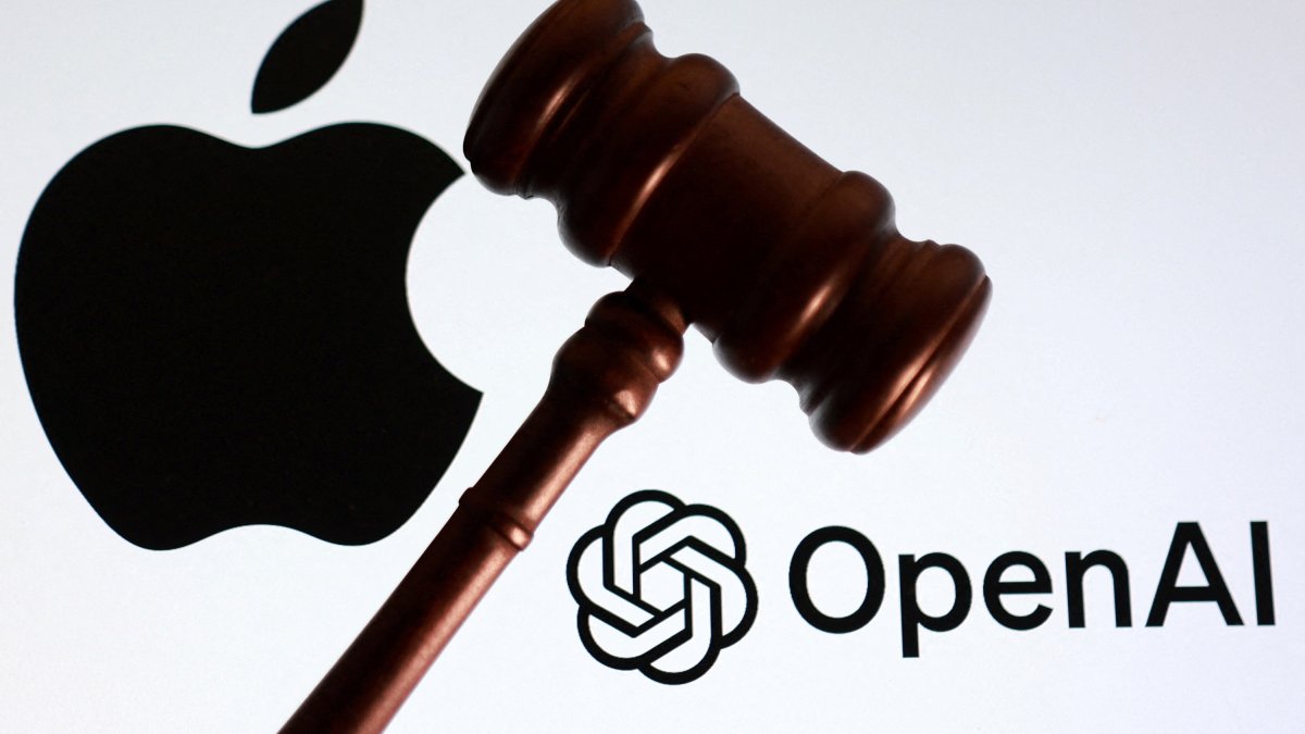 Apple, OpenAI logos and a court gavel are seen in this illustration taken July 12, 2026. (Reuters Photo)