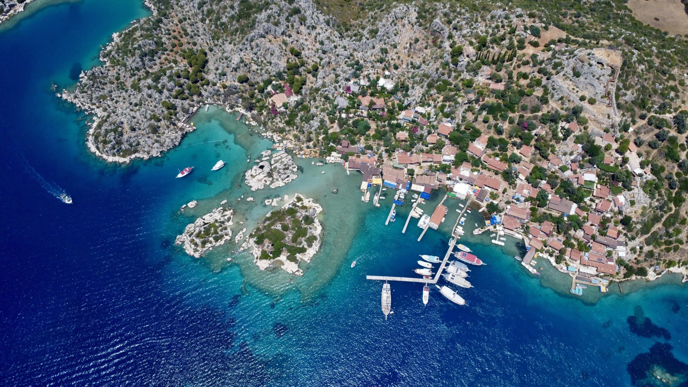 A drone-captured aerial view shows the touristic district of Demre, Antalya, southern Türkiye, July 17, 2026. (AA Photo)