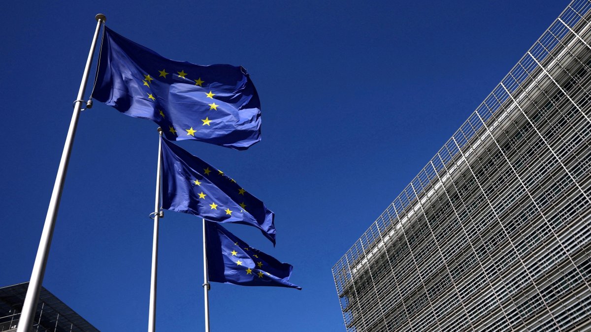 European Union flags flutter outside the European Commission headquarters, Brussels, Belgium, April 29, 2026. (Reuters Photo)
